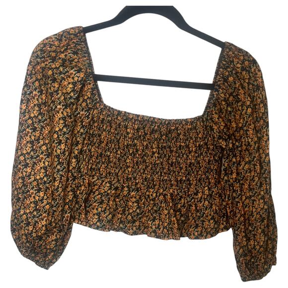 Faithfull The Brand X Revolve Vivica Linen Puff Sleeve Floral Crop Top Size 4 - Picture 2 of 5